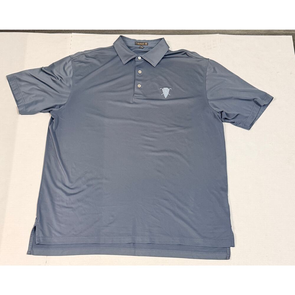 Peter Millar Summer Comfort Polo Large Blue Golf Performance Shirt Logo